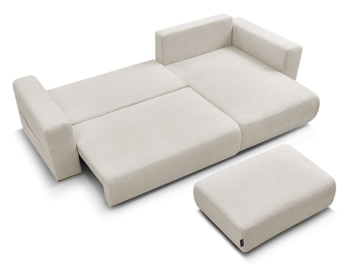 Canapé d'angle convertible réversible coffre SIDONIE tissu chiné avec pouf
