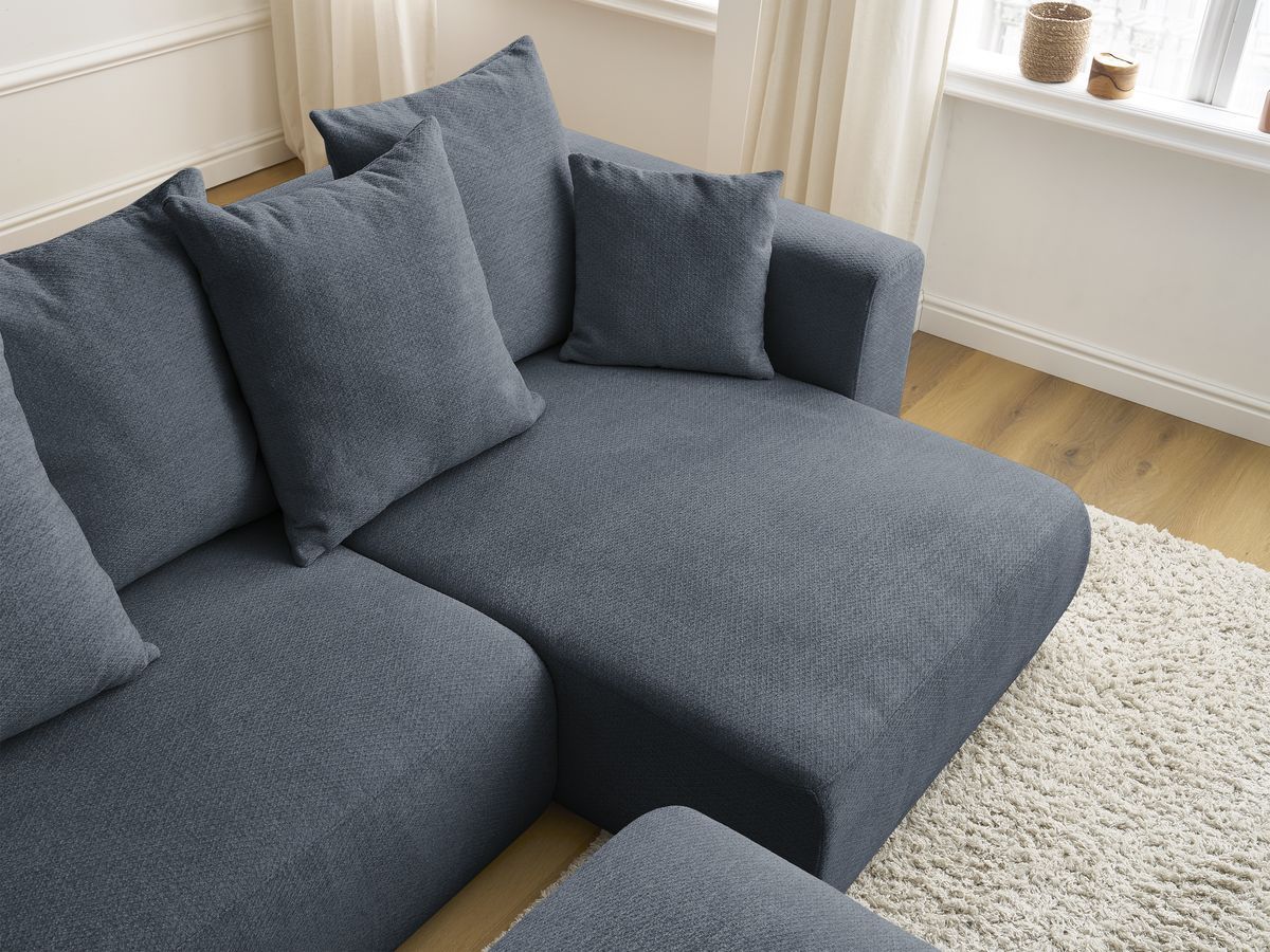 Canapé d'angle convertible réversible coffre SIDONIE tissu chiné avec pouf