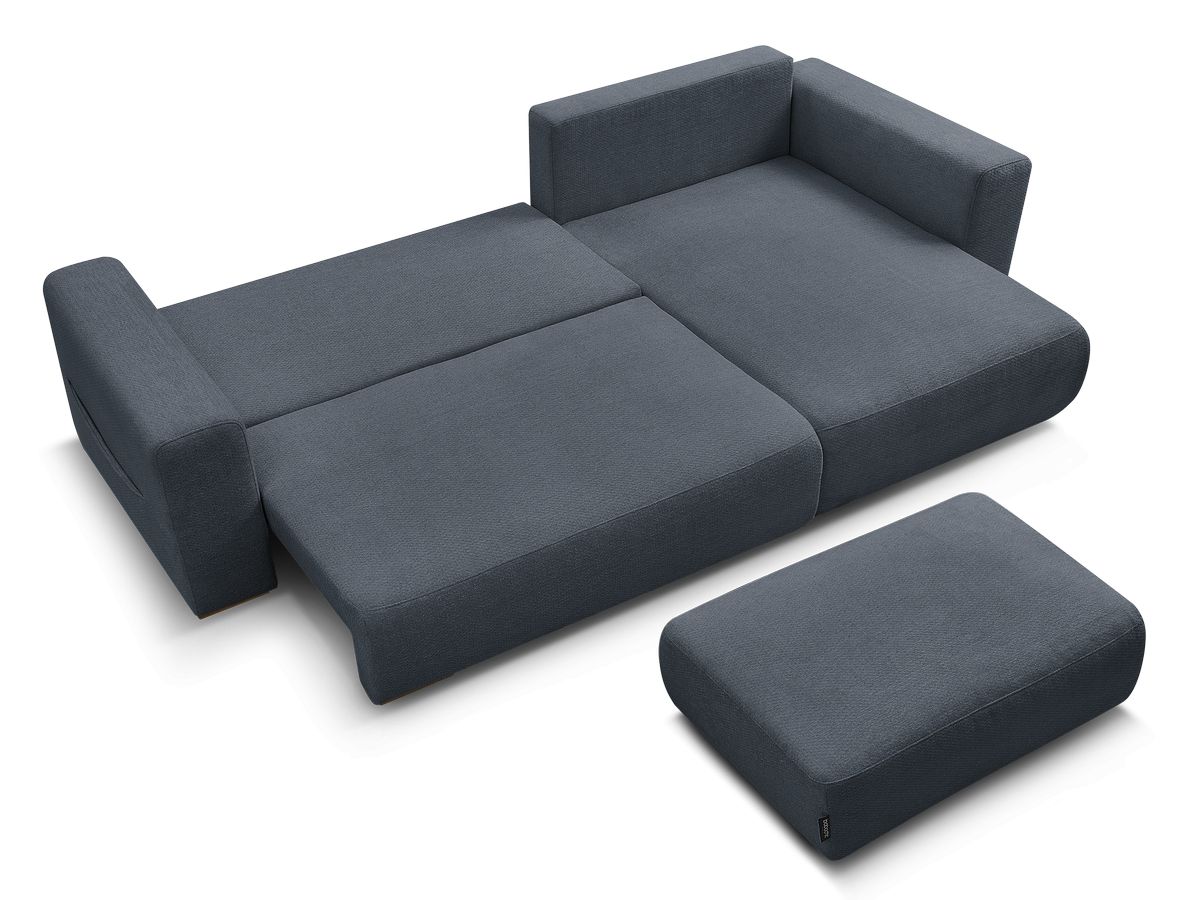 Canapé d'angle convertible réversible coffre SIDONIE tissu chiné avec pouf