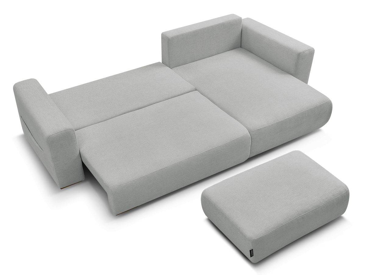 Canapé d'angle convertible réversible coffre SIDONIE tissu chiné avec pouf