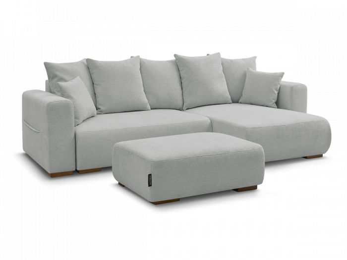 Canapé d'angle convertible réversible coffre SIDONIE tissu chiné avec pouf