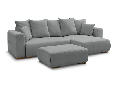 Canapé d'angle convertible réversible coffre SIDONIE tissu chiné avec pouf