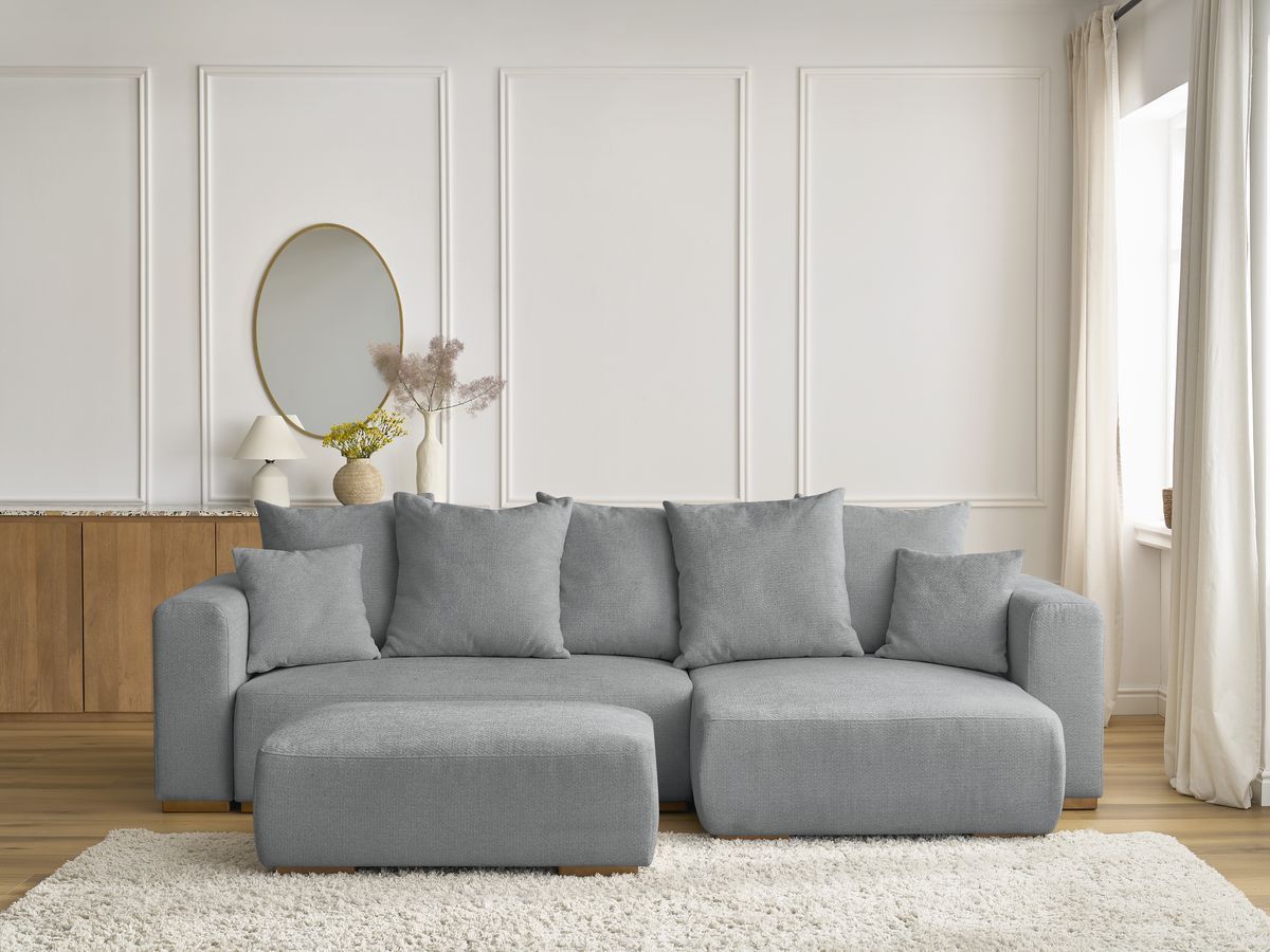 Canapé d'angle convertible réversible coffre SIDONIE chiné avec pouf gris foncé — vue 5