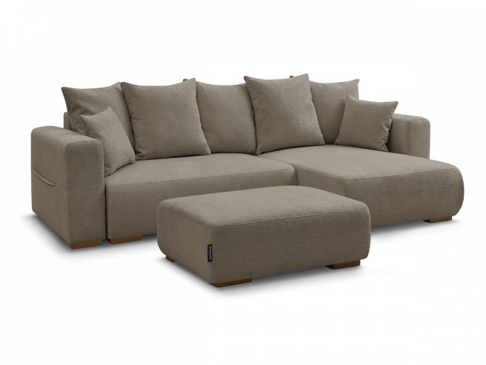 Canapé d'angle convertible réversible coffre SIDONIE tissu chiné avec pouf