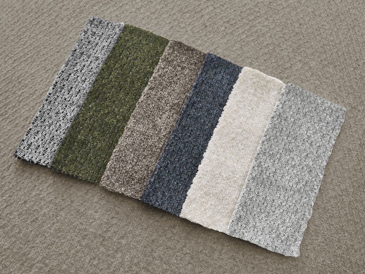Canapé d'angle convertible réversible coffre SIDONIE tissu chiné avec pouf