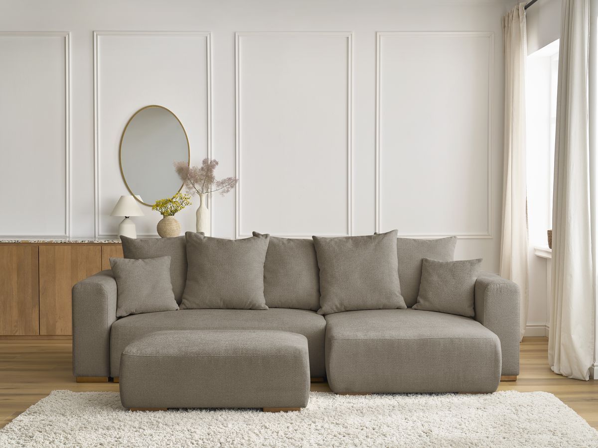 Canapé d'angle convertible réversible coffre SIDONIE chiné avec pouf taupe — vue 5