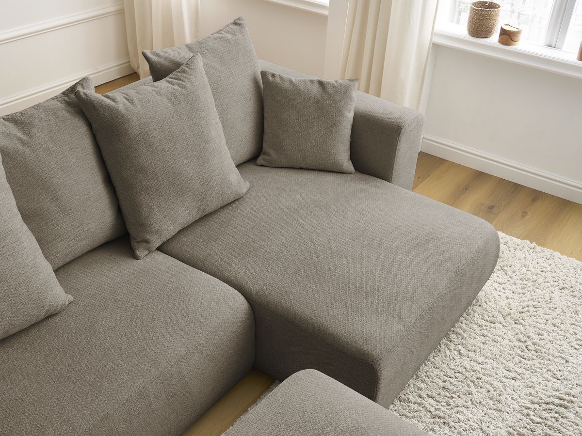 Canapé d'angle convertible réversible coffre SIDONIE tissu chiné avec pouf