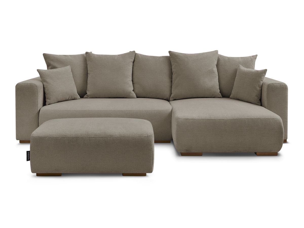 Canapé d'angle convertible réversible coffre SIDONIE tissu chiné avec pouf