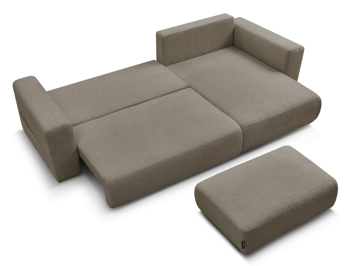Canapé d'angle convertible réversible coffre SIDONIE tissu chiné avec pouf