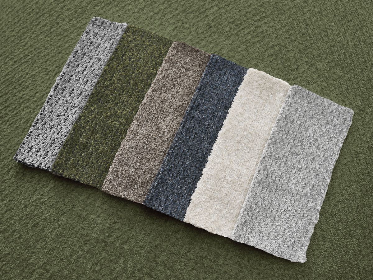 Canapé d'angle convertible réversible coffre SIDONIE tissu chiné avec pouf