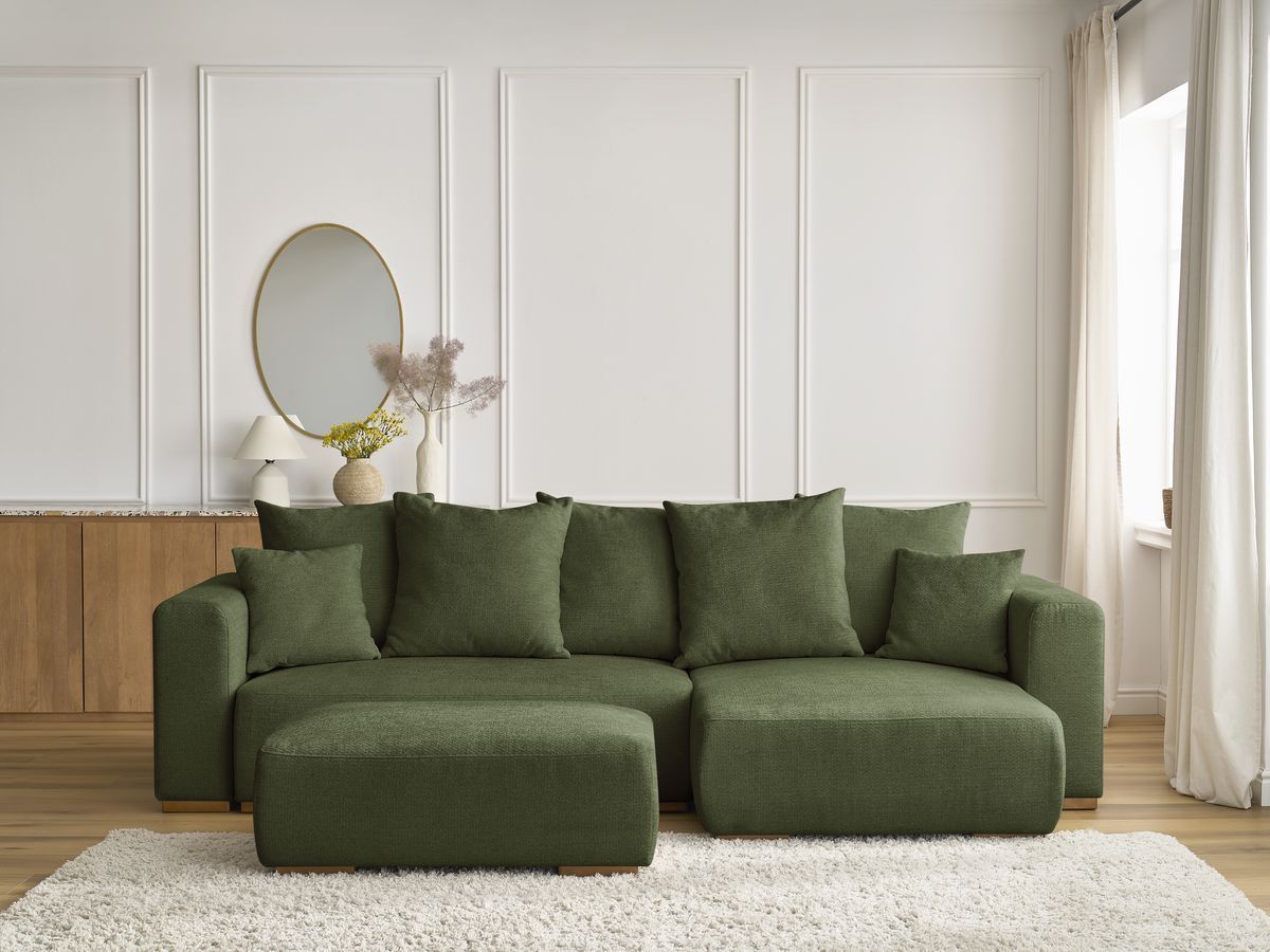 Canapé d'angle convertible réversible coffre SIDONIE chiné avec pouf vert — vue 5