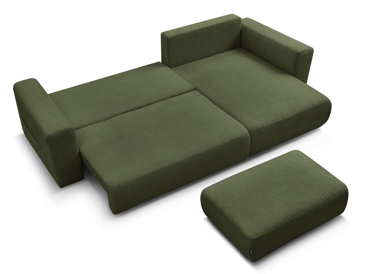 Canapé d'angle convertible réversible coffre SIDONIE tissu chiné avec pouf