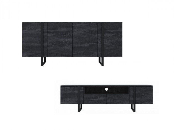 Ensemble ELMA avec buffet 200 cm + meuble TV 200 cm pieds métal noir