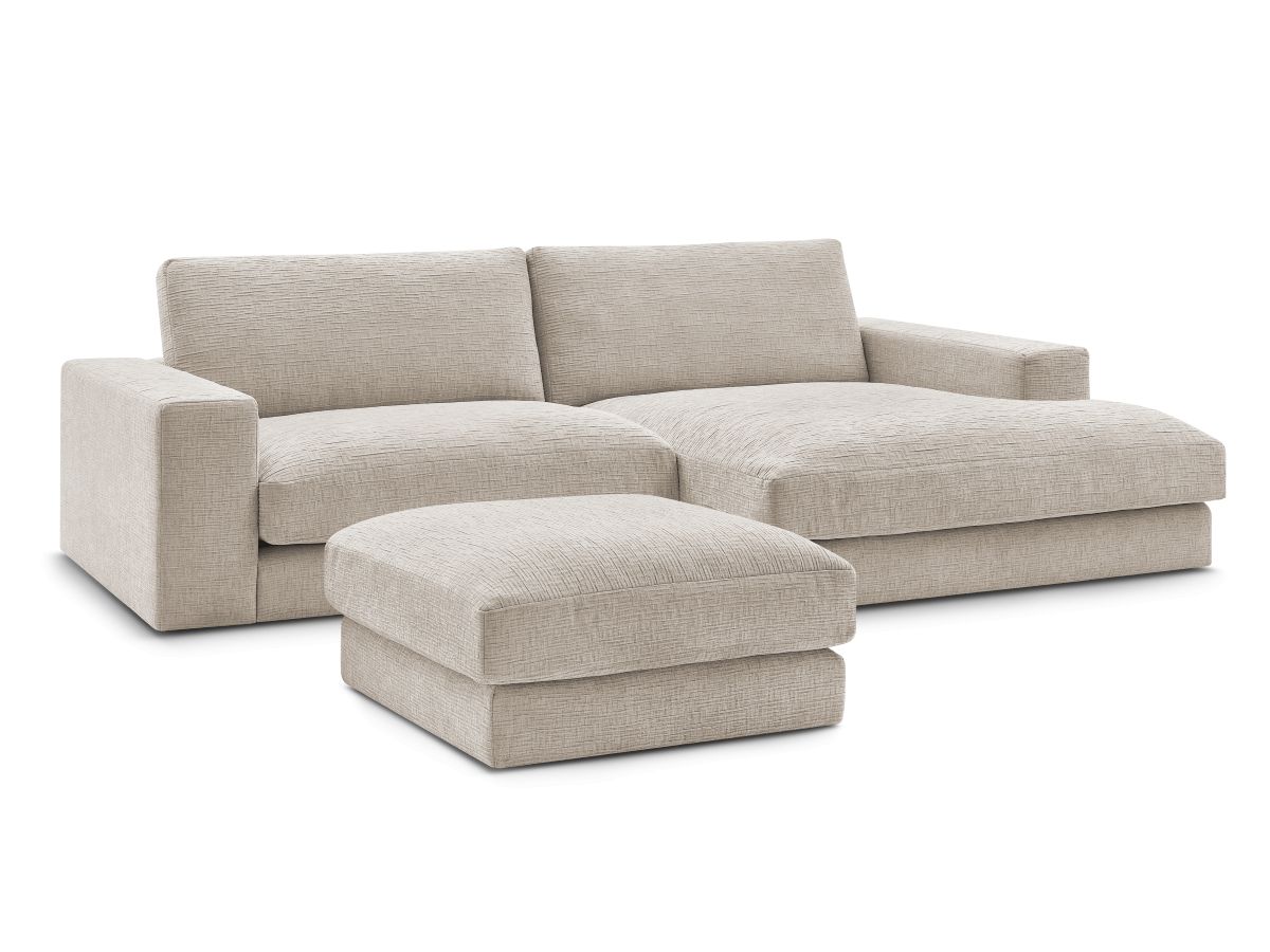 Canapé d'angle fixe compact LEONARD tissu texturé avec pouf