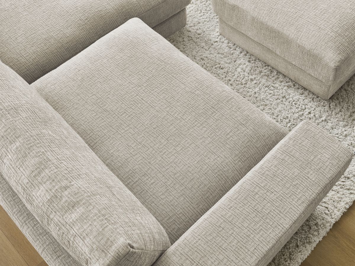 Canapé d'angle fixe compact LEONARD tissu texturé avec pouf