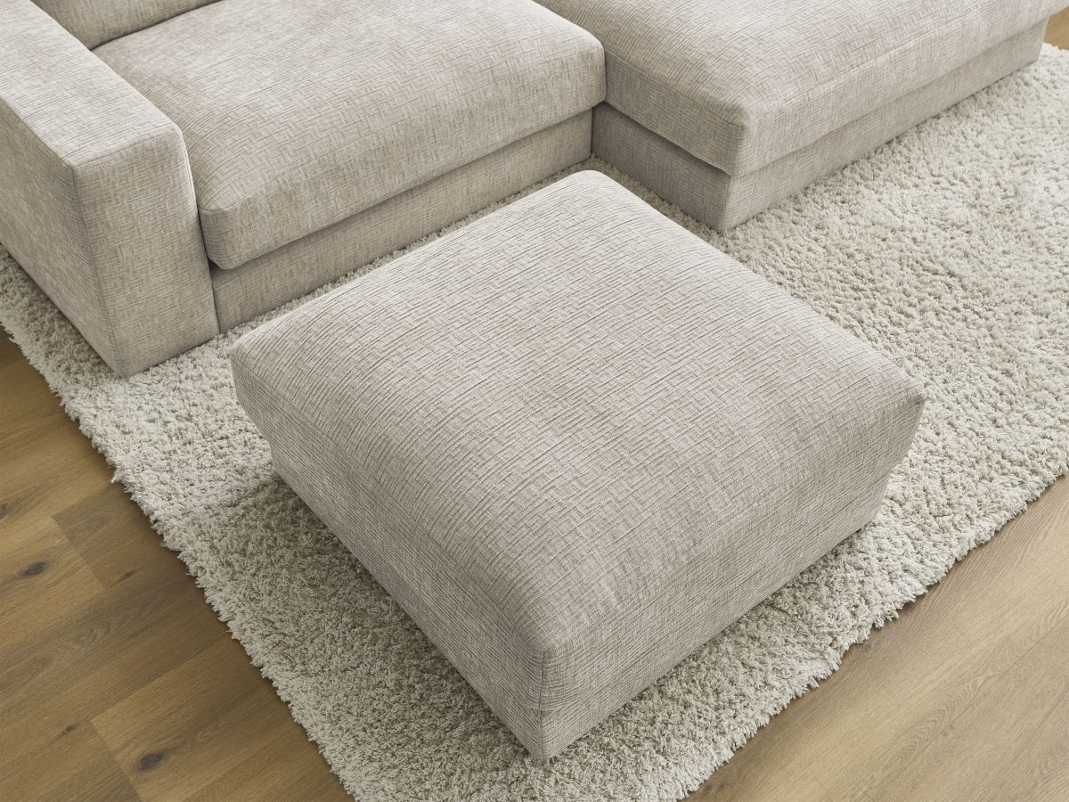 Canapé d'angle fixe compact LEONARD tissu texturé avec pouf