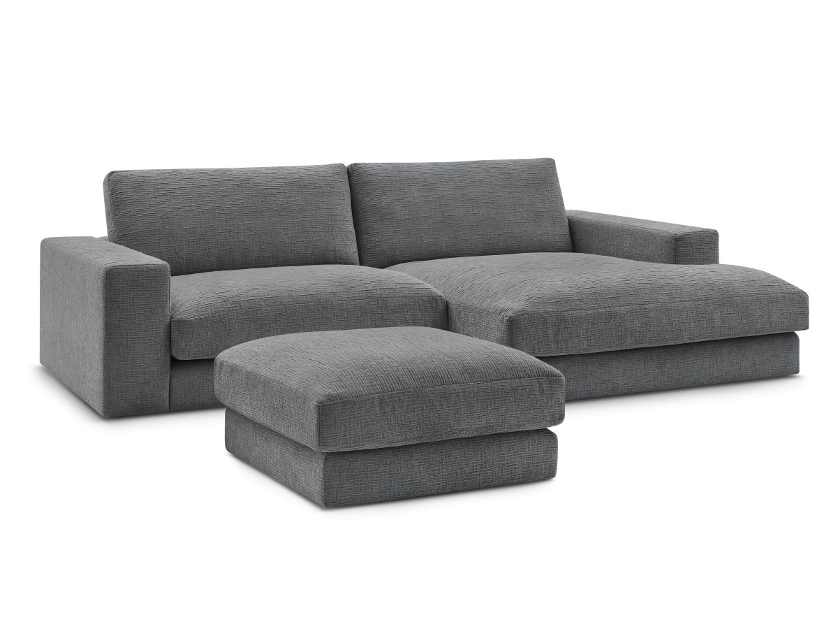 Canapé d'angle fixe compact LEONARD tissu texturé avec pouf