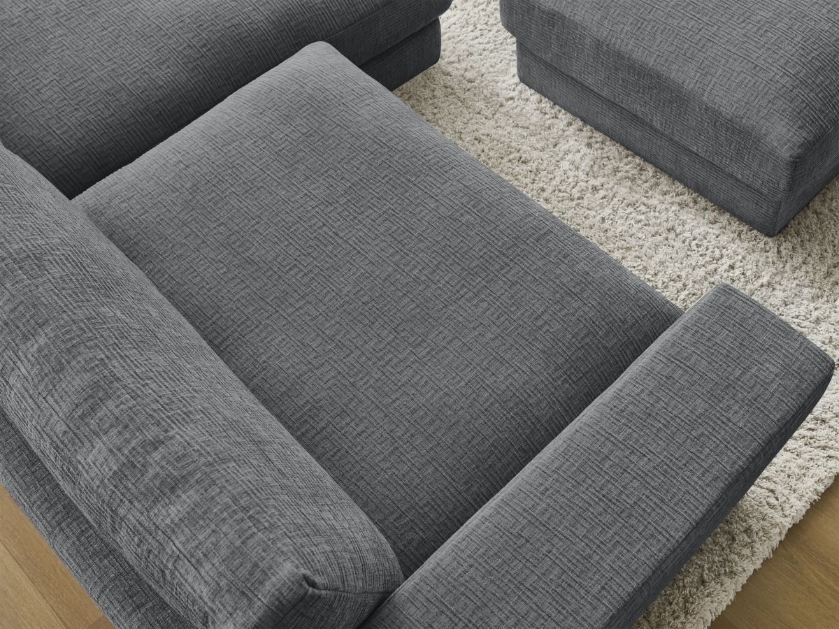 Canapé d'angle fixe compact LEONARD tissu texturé avec pouf