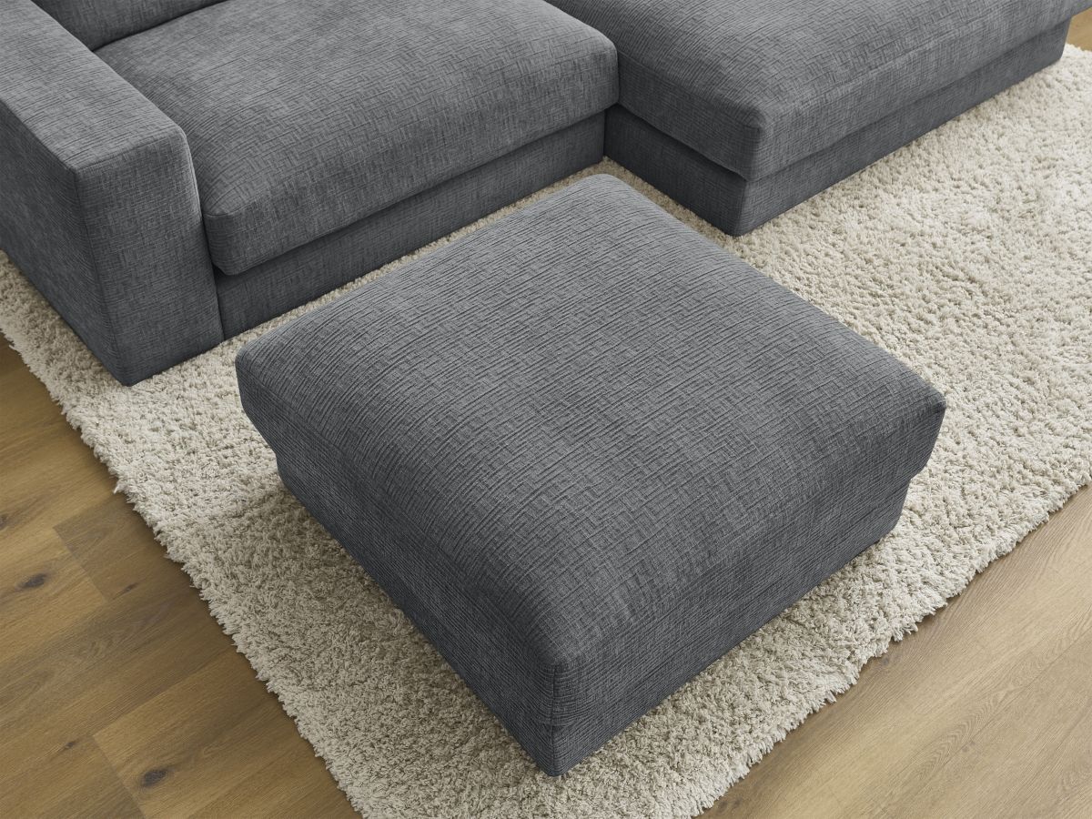 Canapé d'angle fixe compact LEONARD tissu texturé avec pouf