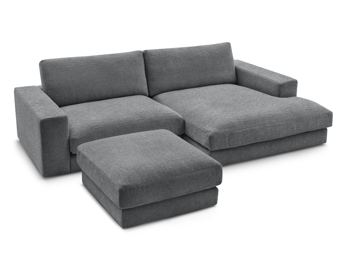 Canapé d'angle fixe compact LEONARD tissu texturé avec pouf