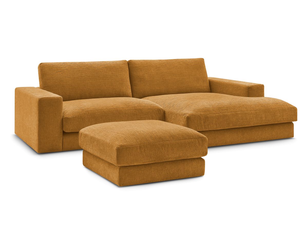 Canapé d'angle fixe compact LEONARD tissu texturé avec pouf