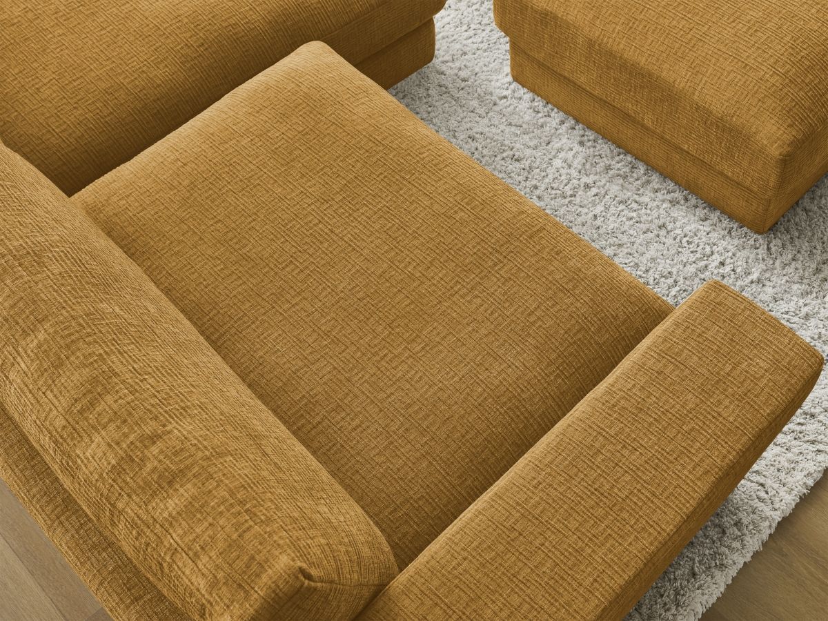 Canapé d'angle fixe compact LEONARD tissu texturé avec pouf