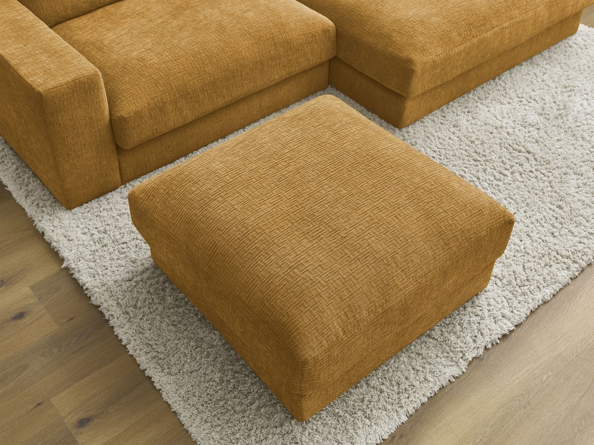 Canapé d'angle fixe compact LEONARD tissu texturé avec pouf