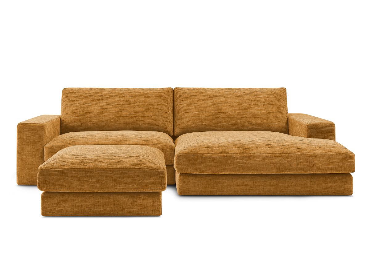 Canapé d'angle fixe compact LEONARD tissu texturé avec pouf