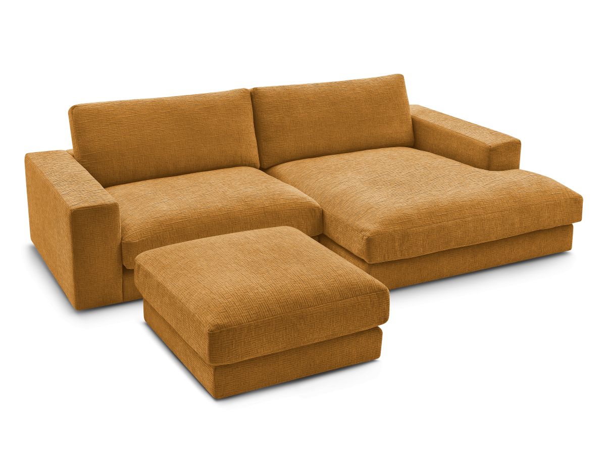 Canapé d'angle fixe compact LEONARD tissu texturé avec pouf