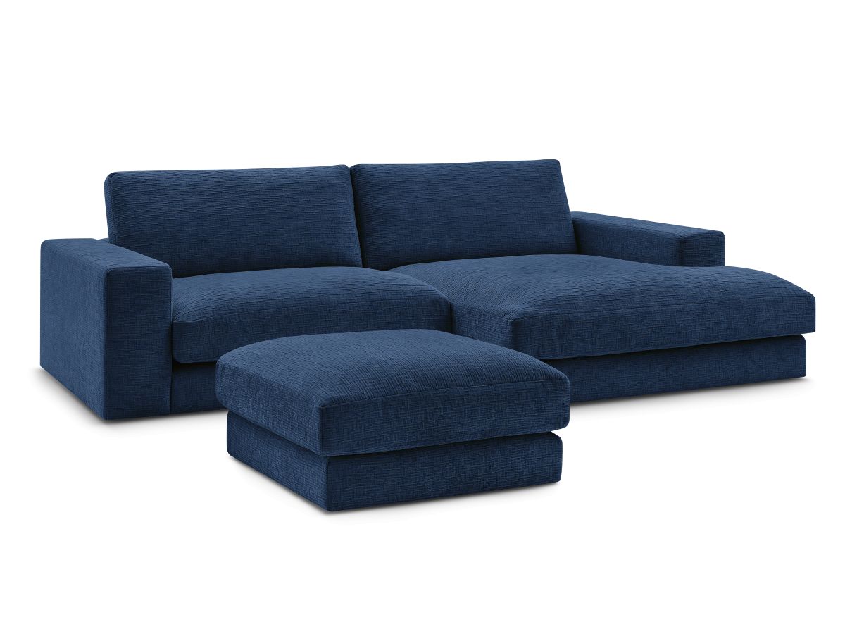 Canapé d'angle fixe compact LEONARD tissu texturé avec pouf