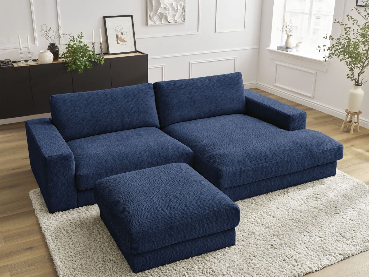 Canapé d'angle fixe compact LEONARD tissu texturé avec pouf