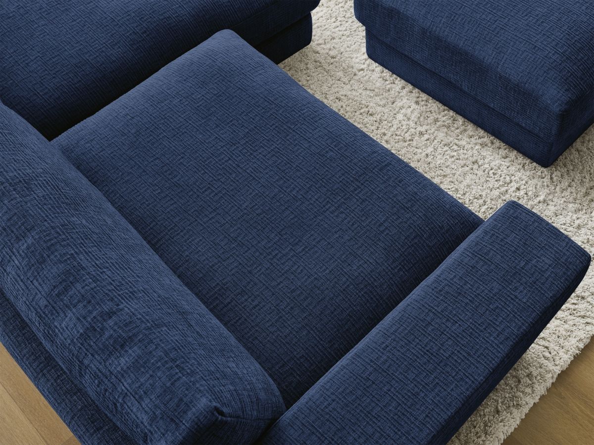 Canapé d'angle fixe compact LEONARD tissu texturé avec pouf