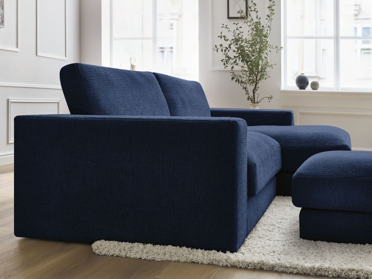Canapé d'angle fixe compact LEONARD tissu texturé avec pouf