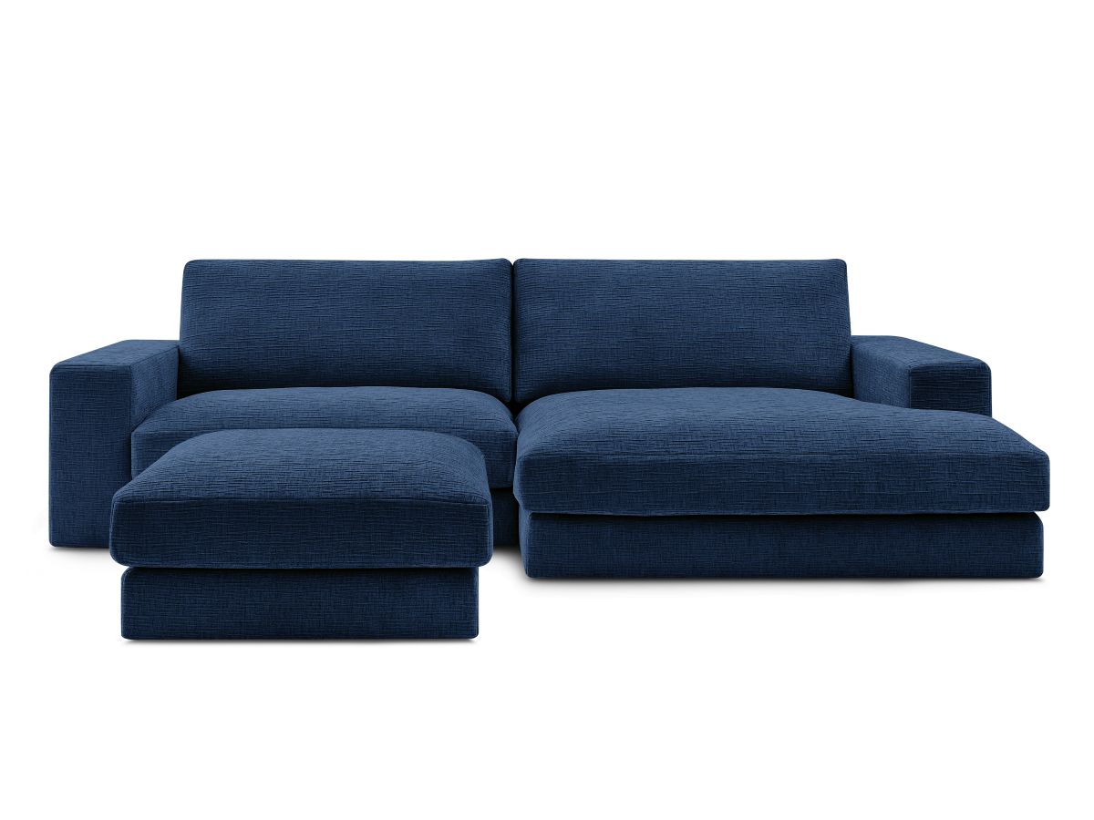 Canapé d'angle fixe compact LEONARD tissu texturé avec pouf