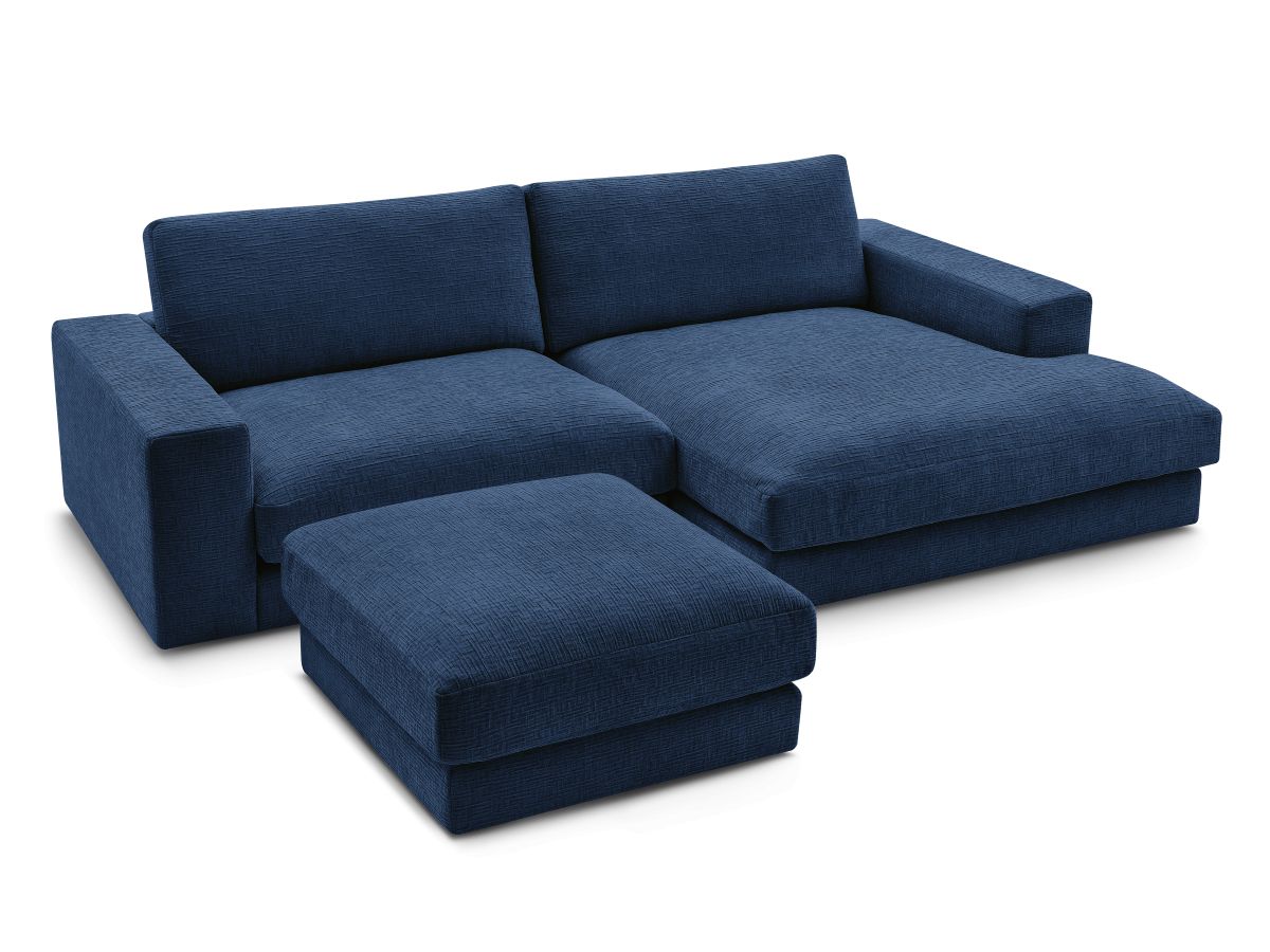 Canapé d'angle fixe compact LEONARD tissu texturé avec pouf