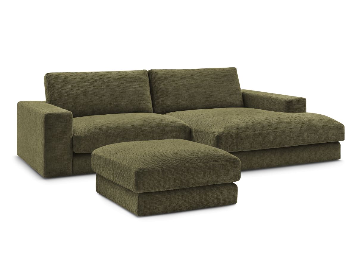 Canapé d'angle fixe compact LEONARD tissu texturé avec pouf