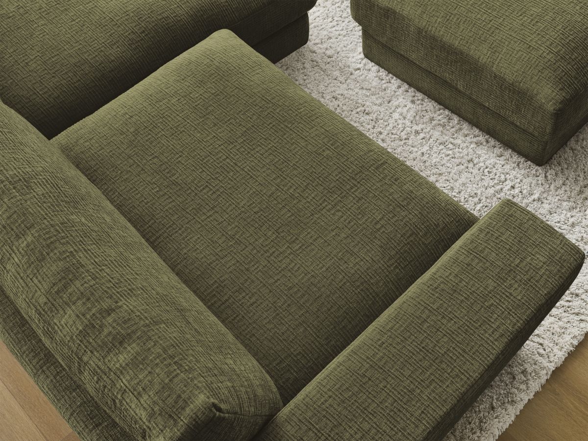Canapé d'angle fixe compact LEONARD tissu texturé avec pouf