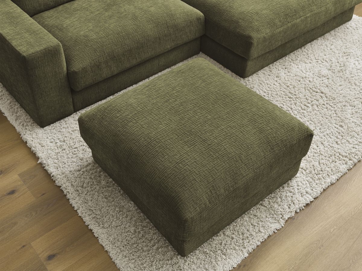Canapé d'angle fixe compact LEONARD tissu texturé avec pouf
