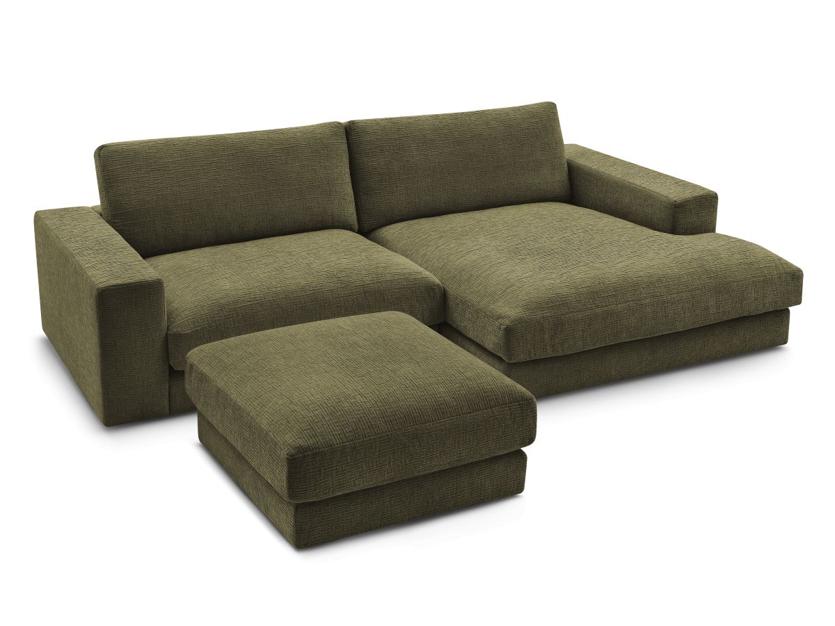 Canapé d'angle fixe compact LEONARD tissu texturé avec pouf