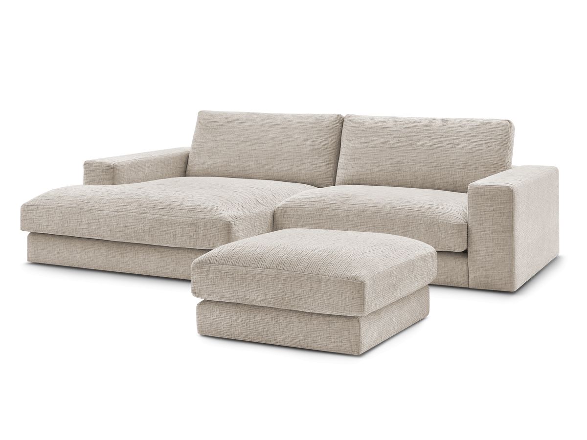 Canapé d'angle fixe compact LEONARD tissu texturé avec pouf