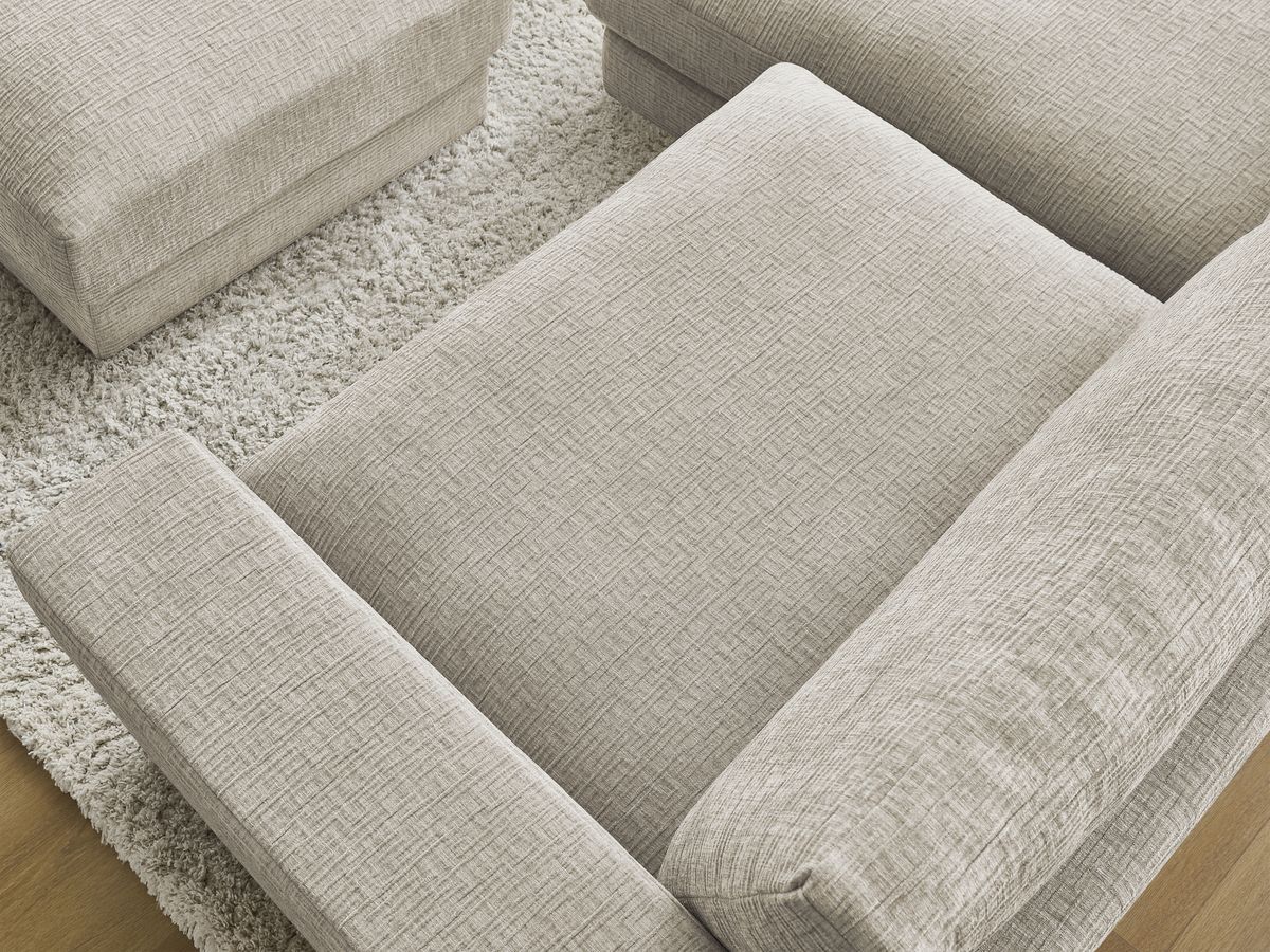 Canapé d'angle fixe compact LEONARD tissu texturé avec pouf