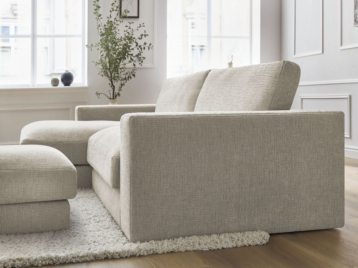 Canapé d'angle fixe compact LEONARD tissu texturé avec pouf