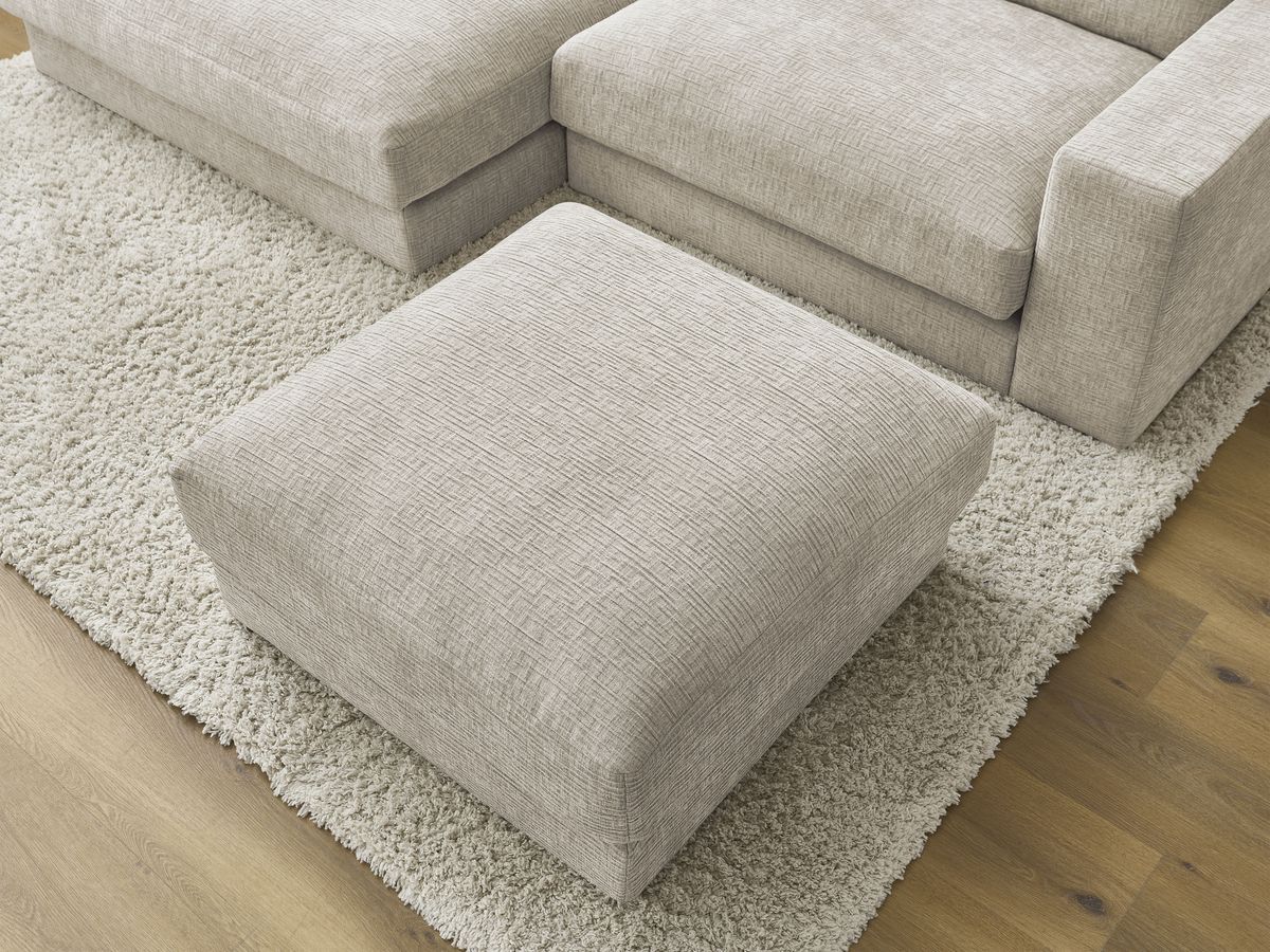 Canapé d'angle fixe compact LEONARD tissu texturé avec pouf