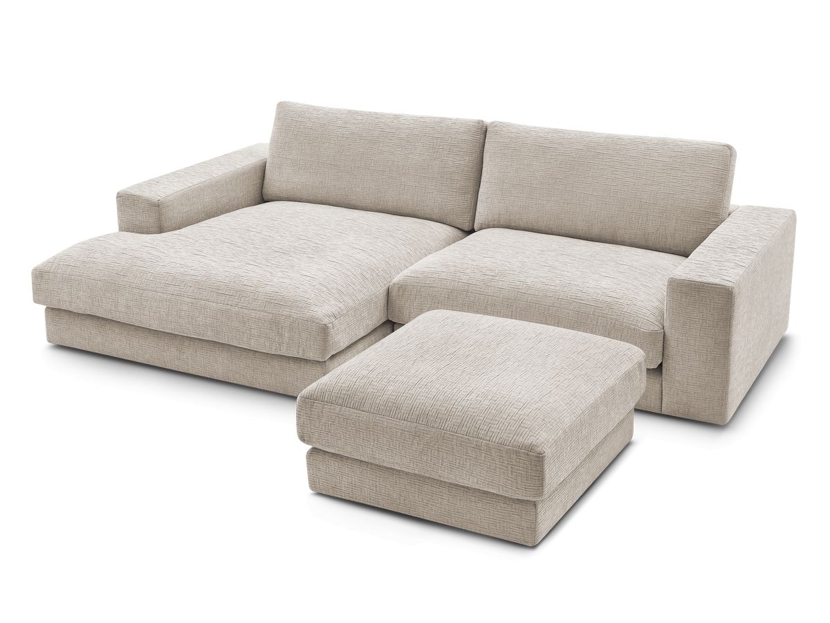 Canapé d'angle fixe compact LEONARD tissu texturé avec pouf