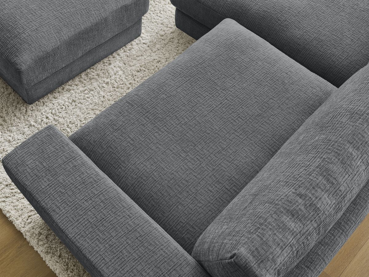 Canapé d'angle fixe compact LEONARD tissu texturé avec pouf
