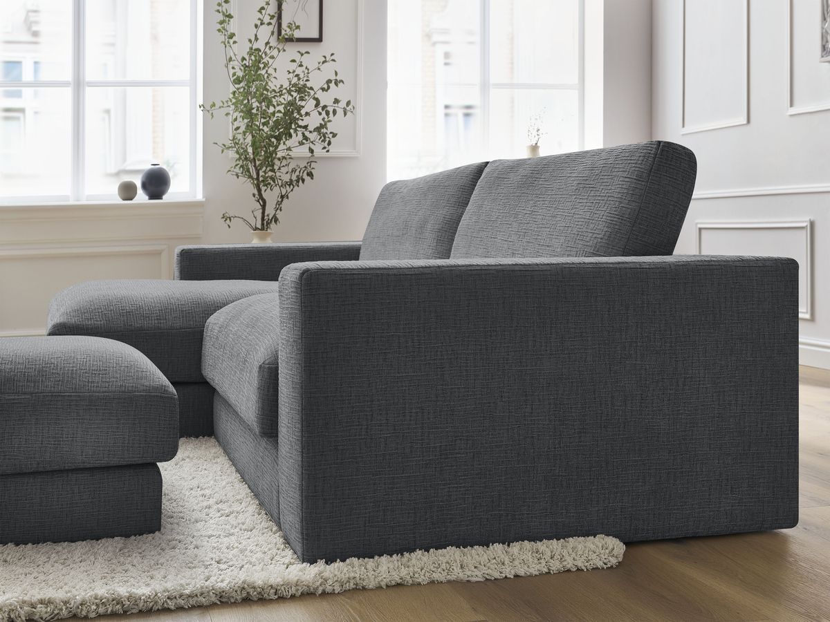 Canapé d'angle fixe compact LEONARD tissu texturé avec pouf