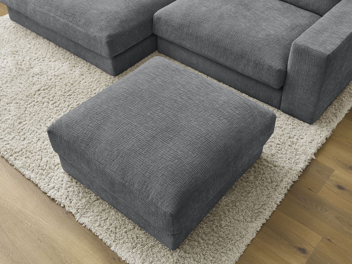Canapé d'angle fixe compact LEONARD tissu texturé avec pouf