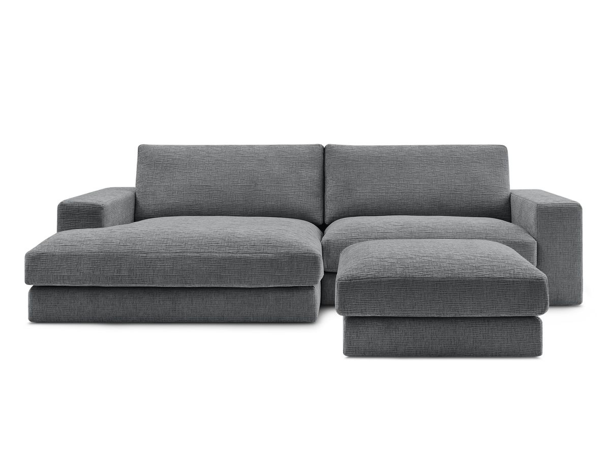 Canapé d'angle fixe compact LEONARD tissu texturé avec pouf