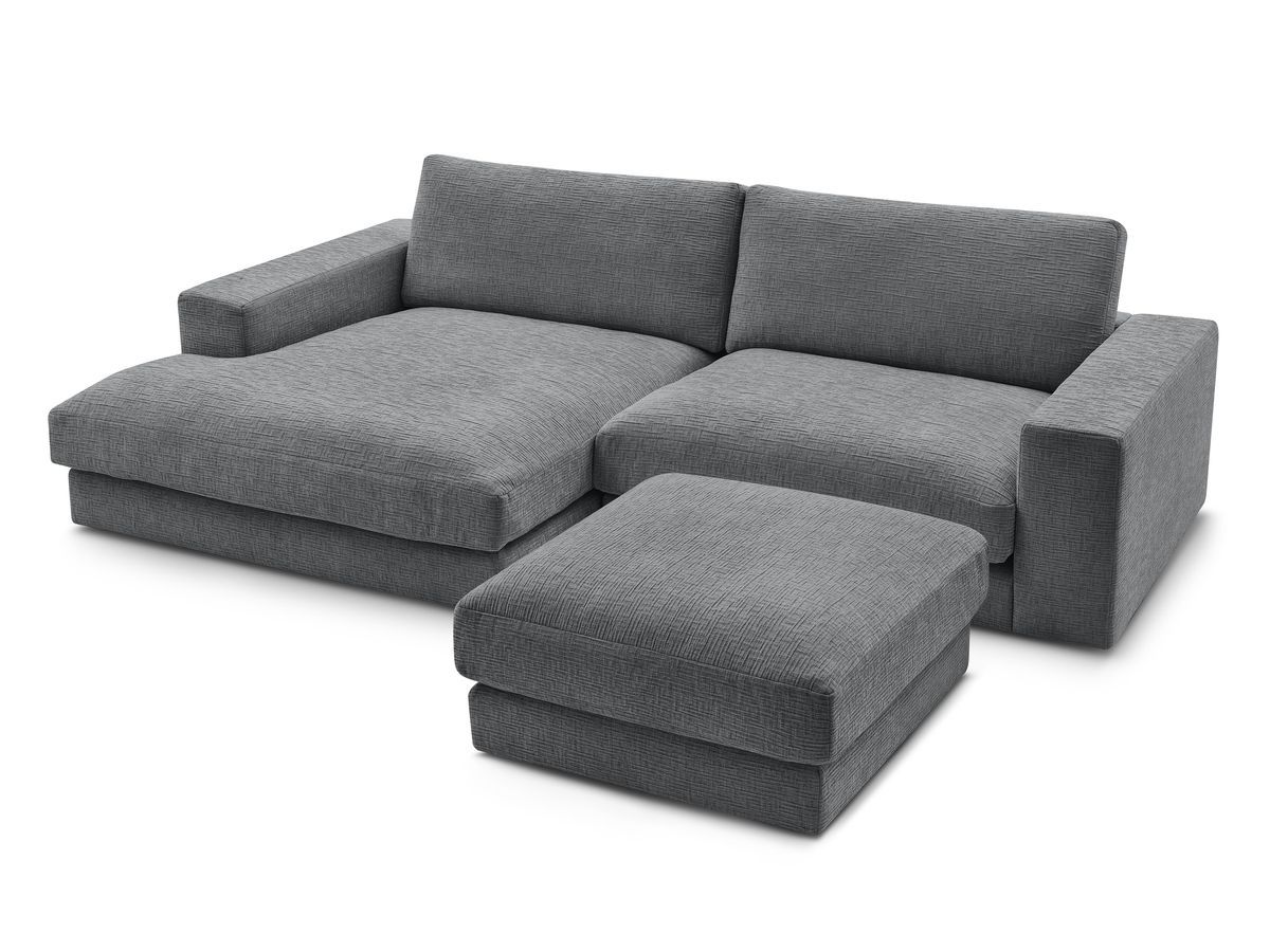 Canapé d'angle fixe compact LEONARD tissu texturé avec pouf