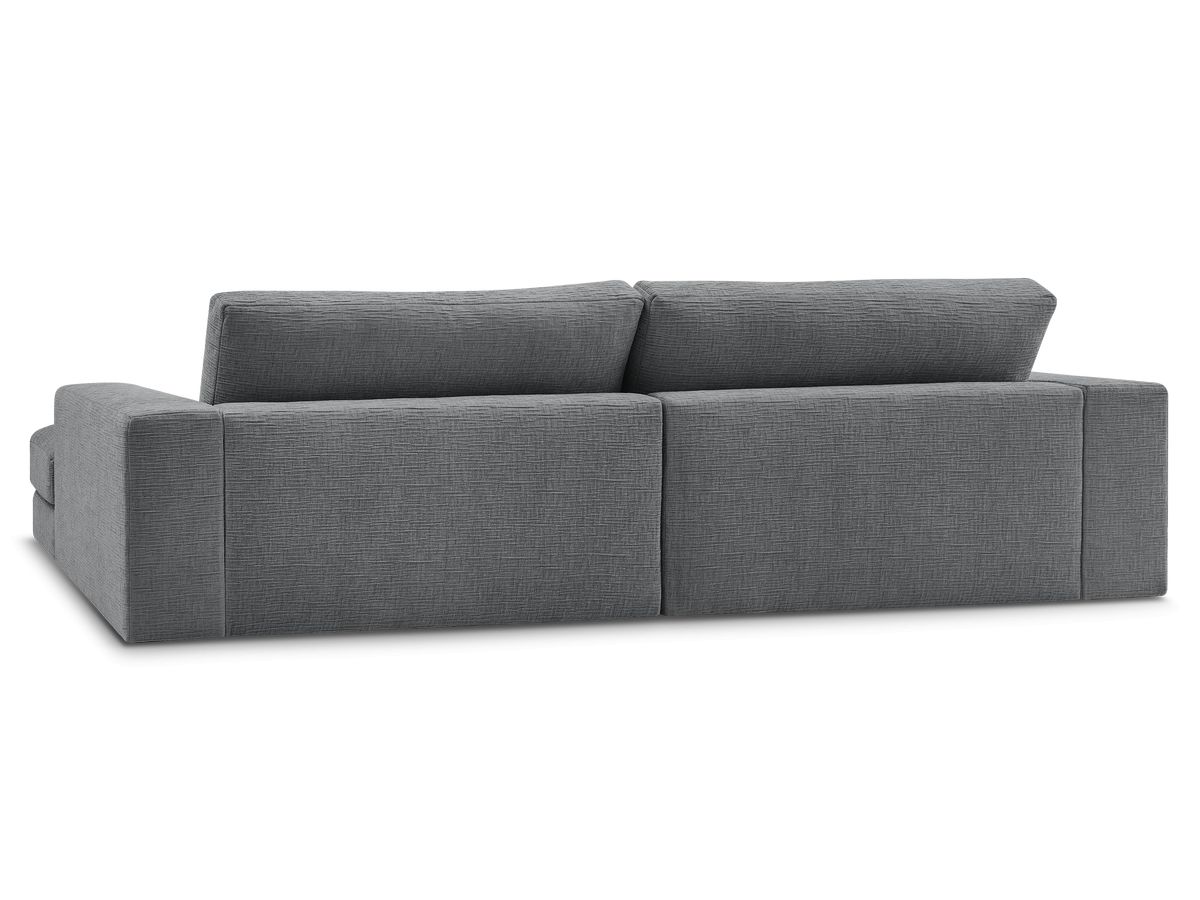 Canapé d'angle fixe compact LEONARD tissu texturé avec pouf